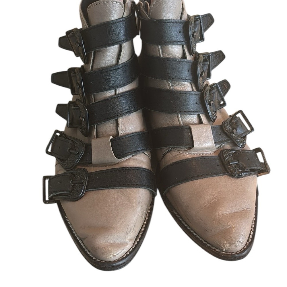 TOPSHOP Black and gray Women's Buckle Booties ankle boots 39 moto buckles
